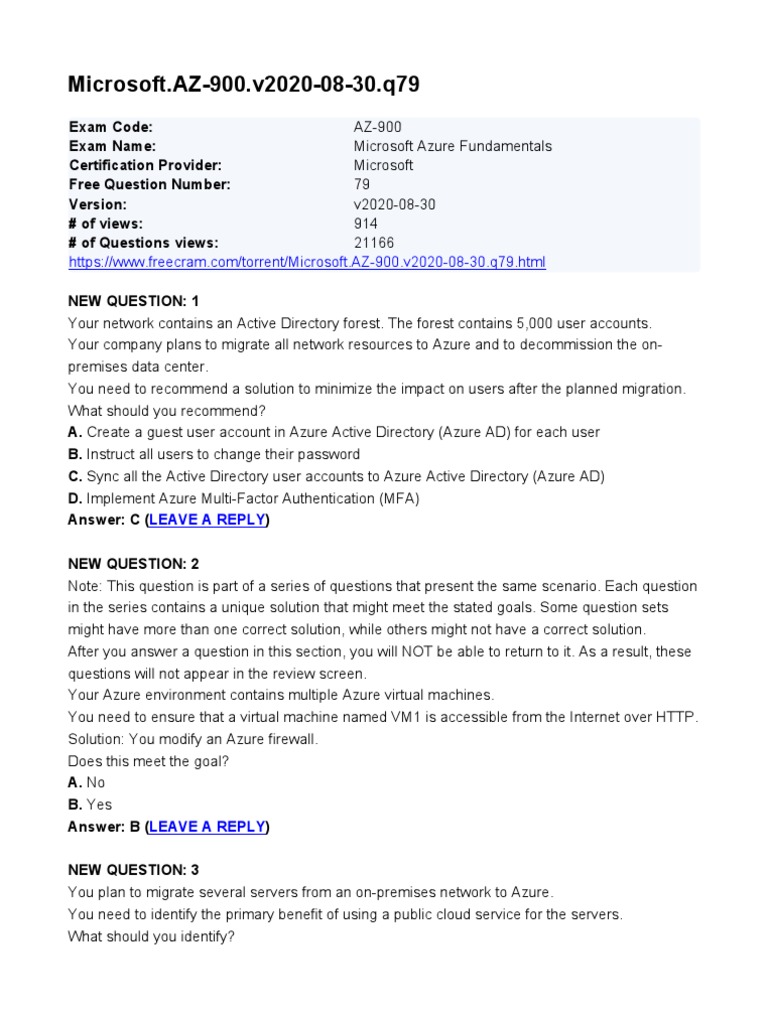 Microsoft - AZ-900.v2020-08-30.q79: Leave A Reply | PDF | Platform As A ...