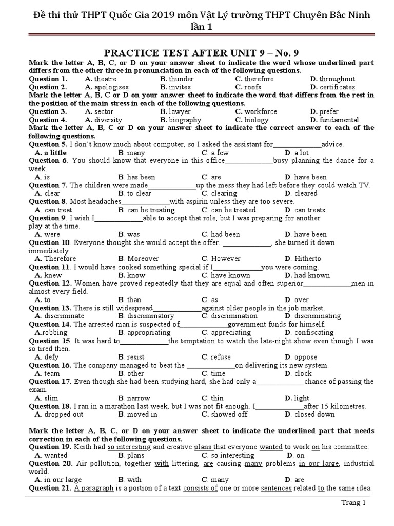 Practice Test After Unit 9 - No. 9 | PDF | Cosmic Ray | Universe