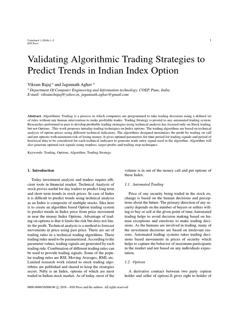 Validating Algorithmic Trading Strategies To Predict Trends in Indian ...