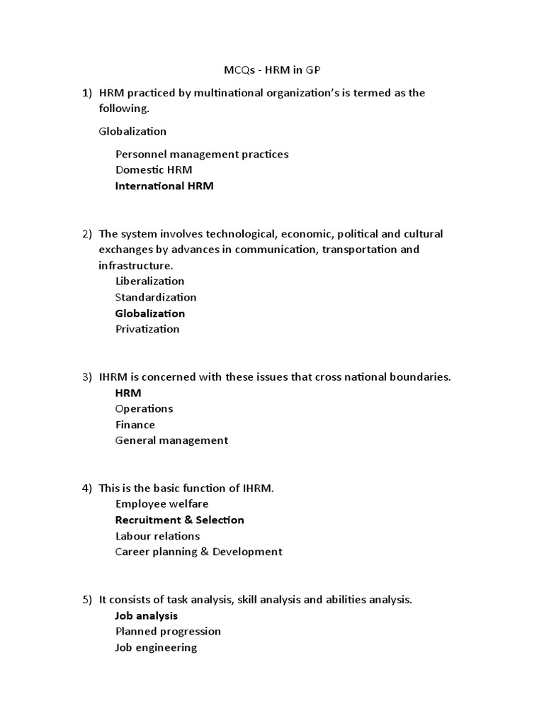 Mcqs Qb Hrm In Gb | Pdf | Human Resource Management | Multinational  Corporation