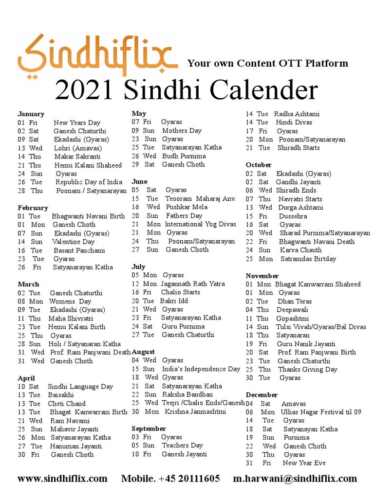 Sindhi Calendar 2021 PDF Hindu Behaviour And Experience South Asia