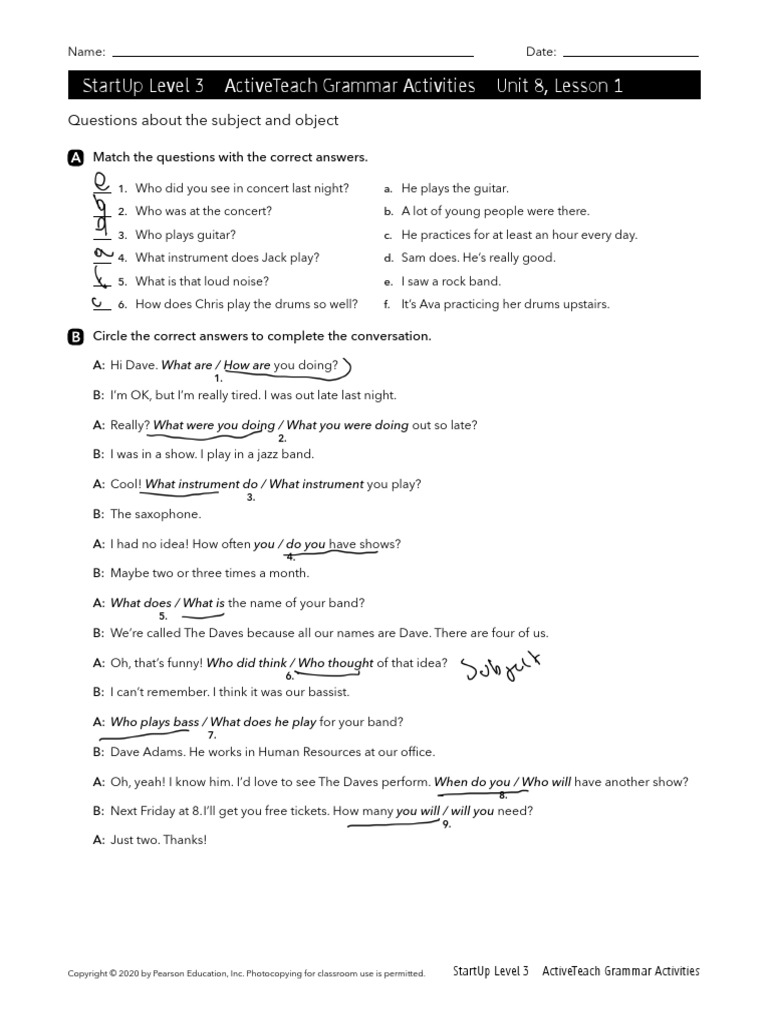Startup Level 3 Activeteach Grammar Activities Unit 8, Lesson 1 | PDF ...