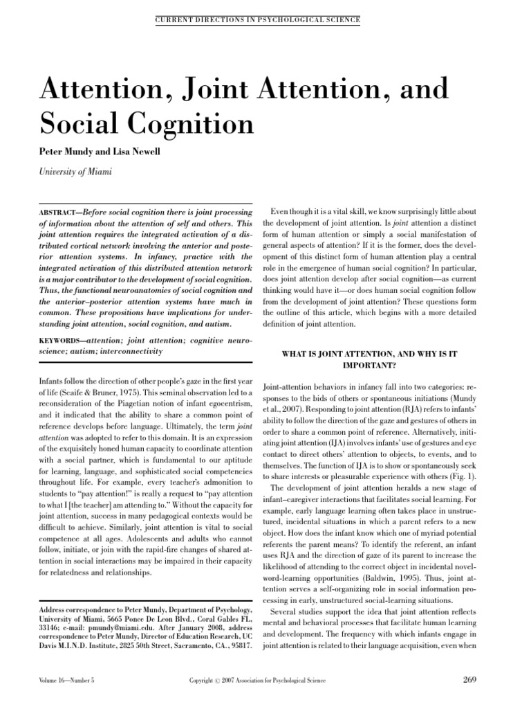 Attention Joint Attention and Social Cog | PDF | Intention | Attention
