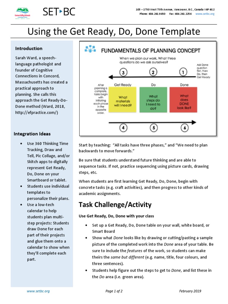 Task Card Using The Get Ready Do Done Template 1 Learning Cognitive Science