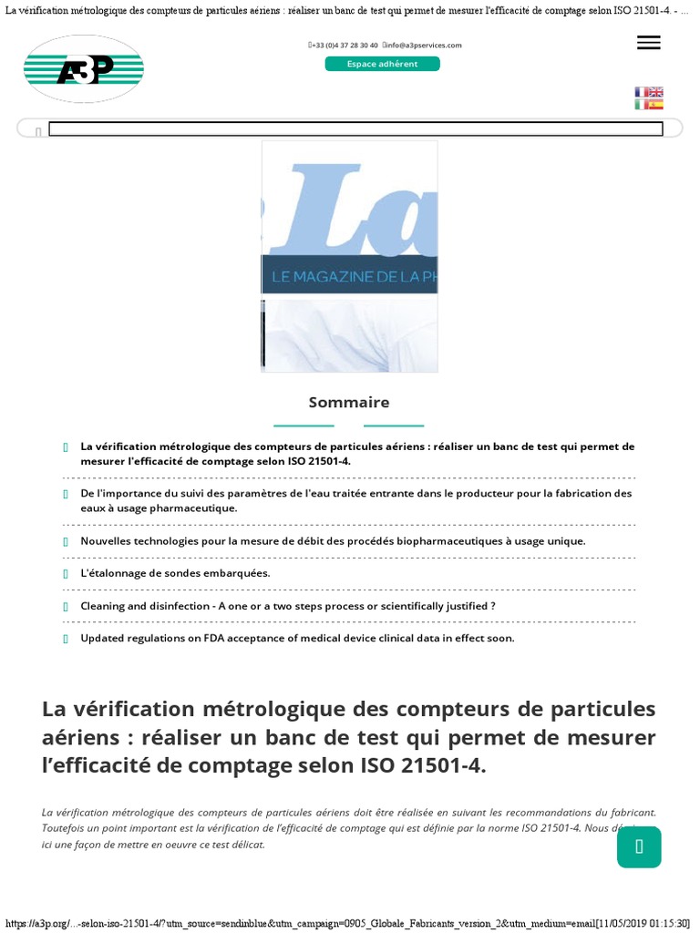 La V rification M trologique Des Compteurs De Particules A riens 