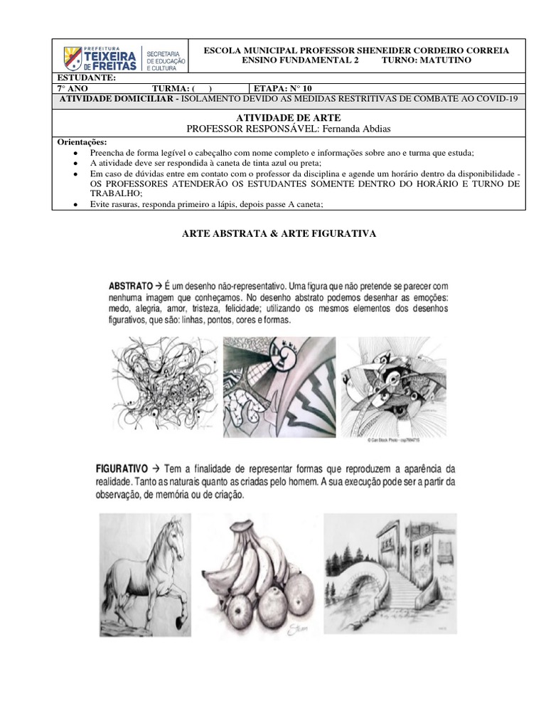 Atividade de Arte: Abstrata e Figurativa | PDF