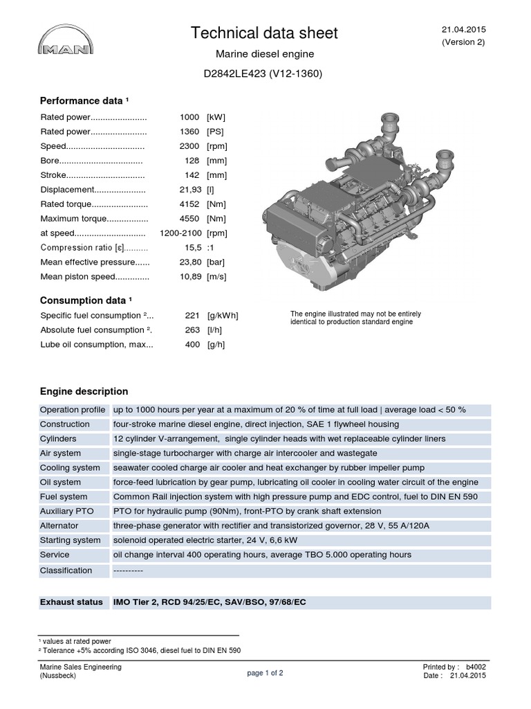 Technical Data Sheet | PDF | Diesel Engine | Engines