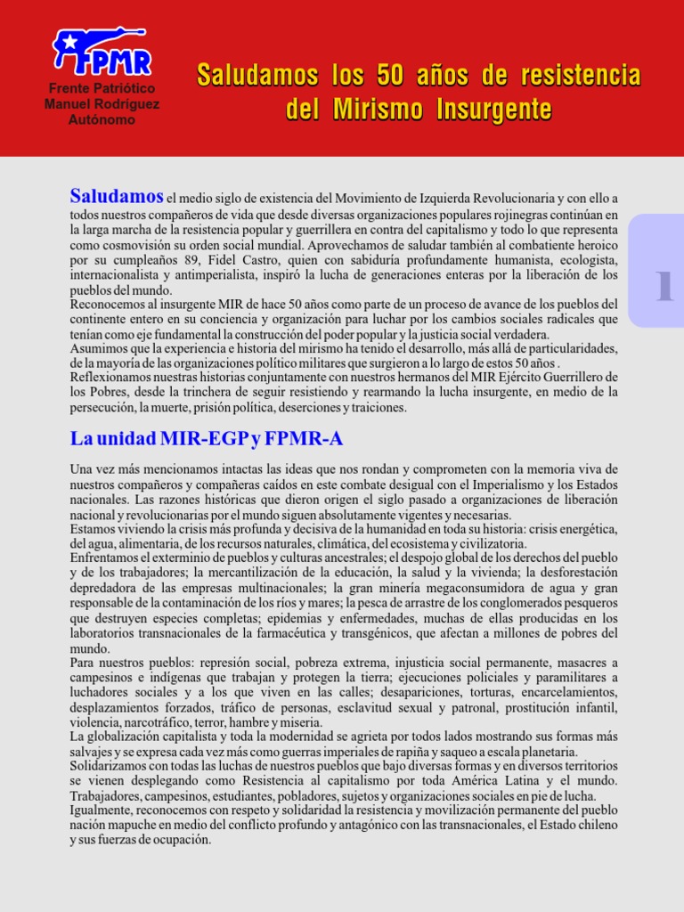50 Años del MIR y FPMR en Resistencia | PDF | Guerra de guerrillas ...