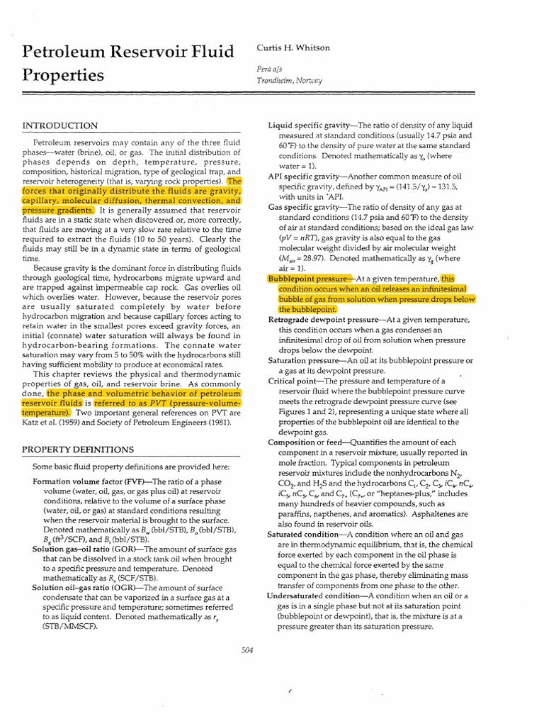 Curtis Petroleum Reservoir Fluid Properties PDF Petroleum Reservoir
