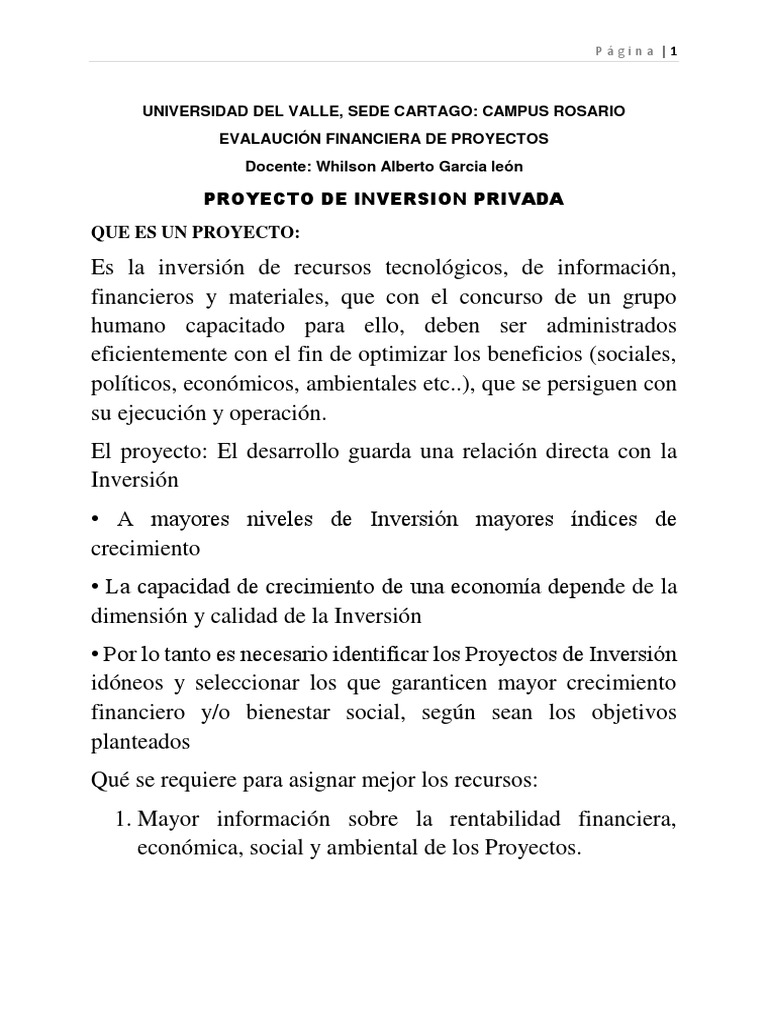 Etapas o Ciclos Del PROYECTO DE INVERSION PRIVADA | PDF | Diseño ...