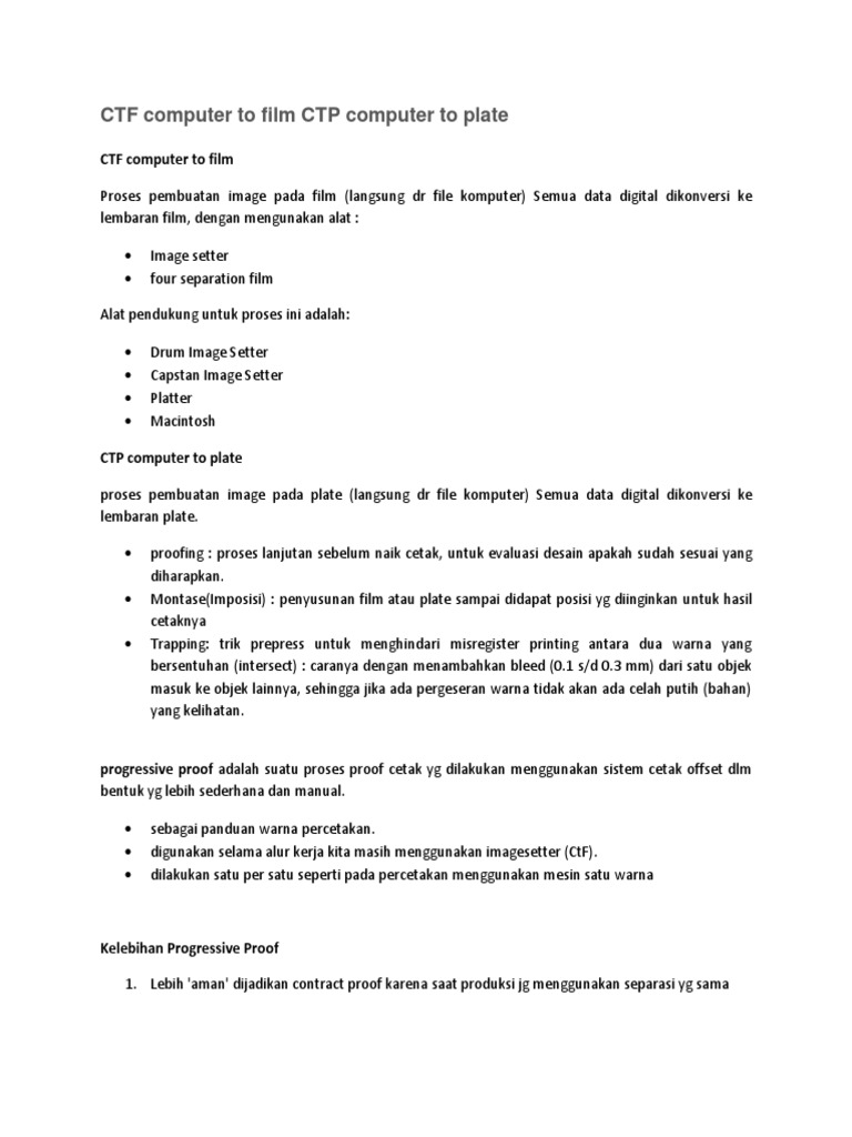 Proses CTP dan CTF dalam Percetakan | PDF | Komputer