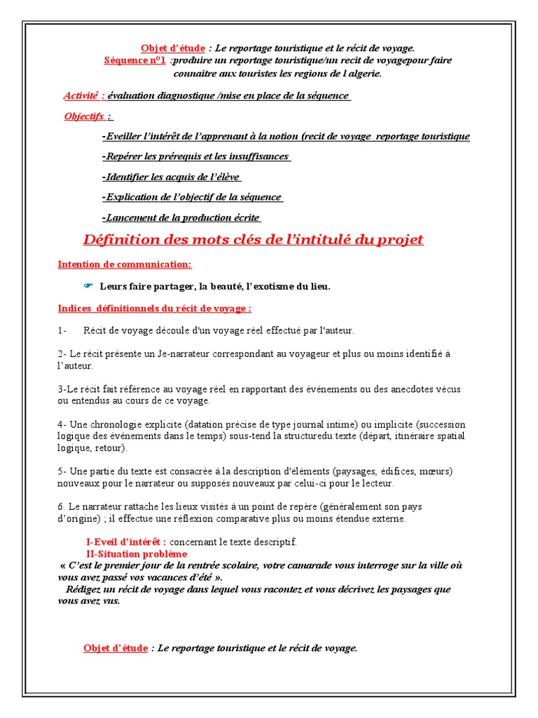 Sujet Corrigé Sur Le Voyage 3ème Année Le Recit de Voyage Rectife Selon La Nouvelle Progression | PDF | Sahara |  Cuisine