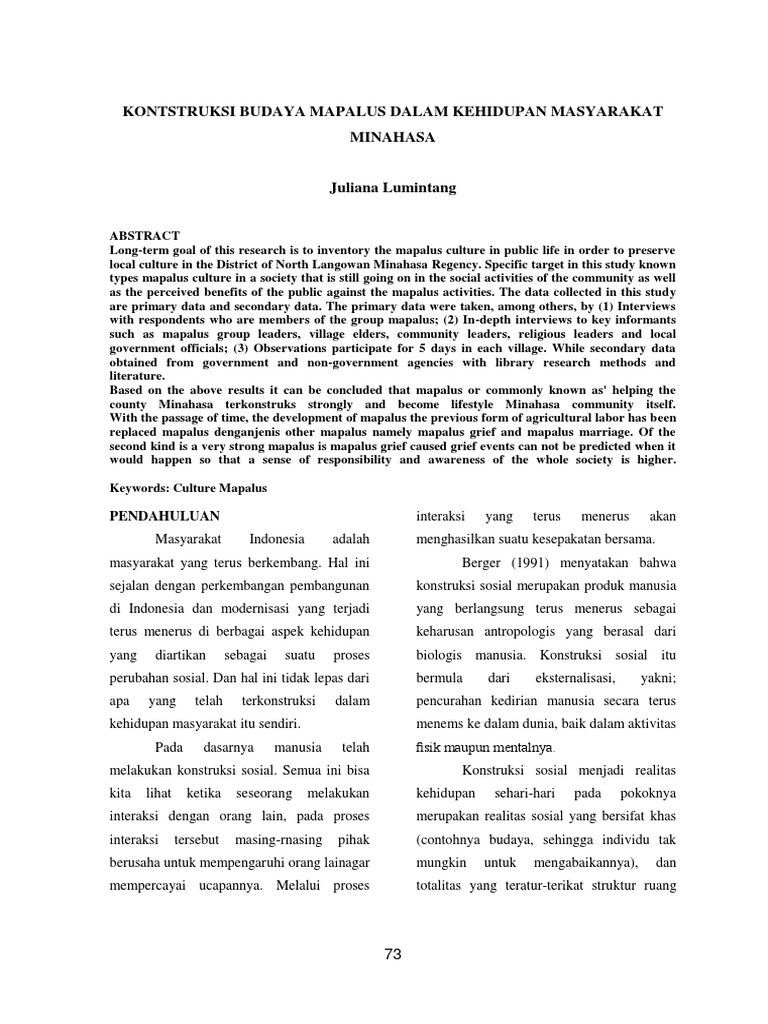 Konstruksi Budaya Mapalus di Minahasa | PDF | Ilmu Sosial | Sains ...
