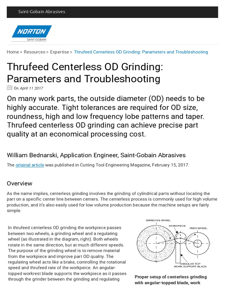 Thrufeed Centerless Grinding PDF Grinding (Abrasive Cutting) Tools