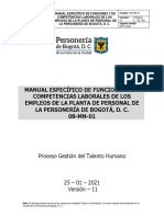 08-MN-01 Manual Específico de Funciones y de Competencias Laborales Personería de Bogotá D. C. V11