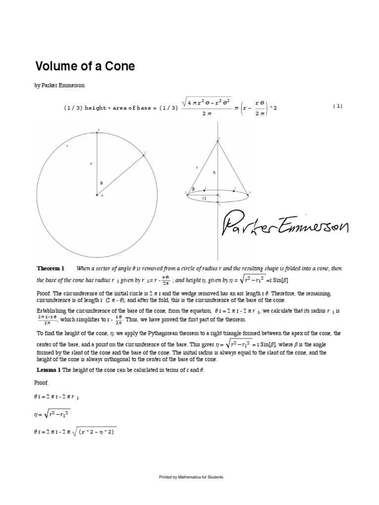 Cone Volume Calculation Theorems | PDF