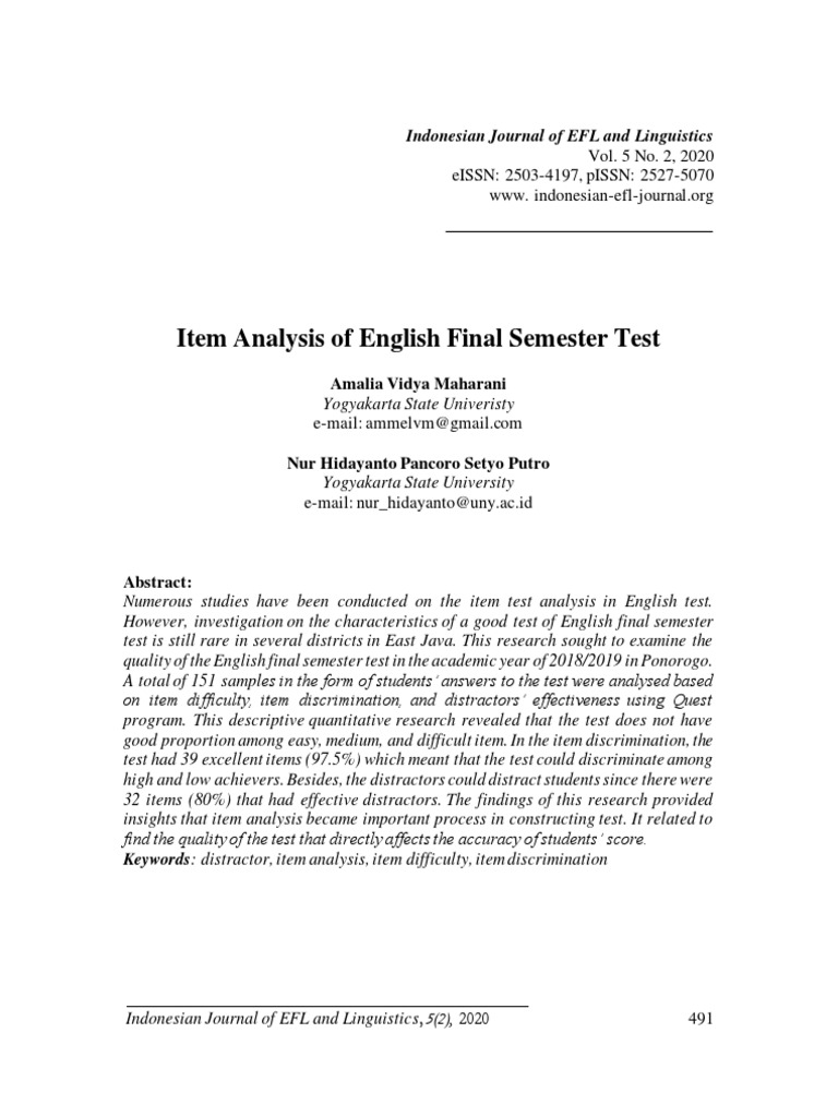 English Final Test Item Analysis | PDF | Educational Assessment | Test ...