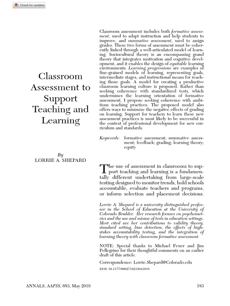Classroom Assessment for Effective Learning | PDF | Educational ...