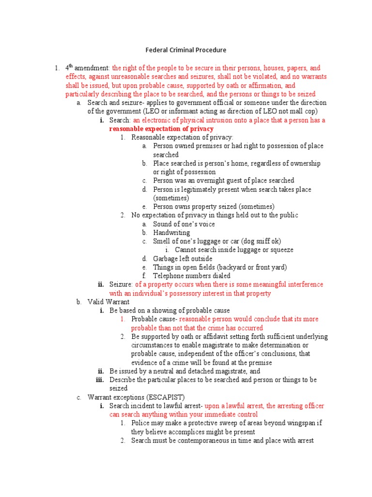 Federal Criminal Procedure | PDF | Search And Seizure | Miranda Warning