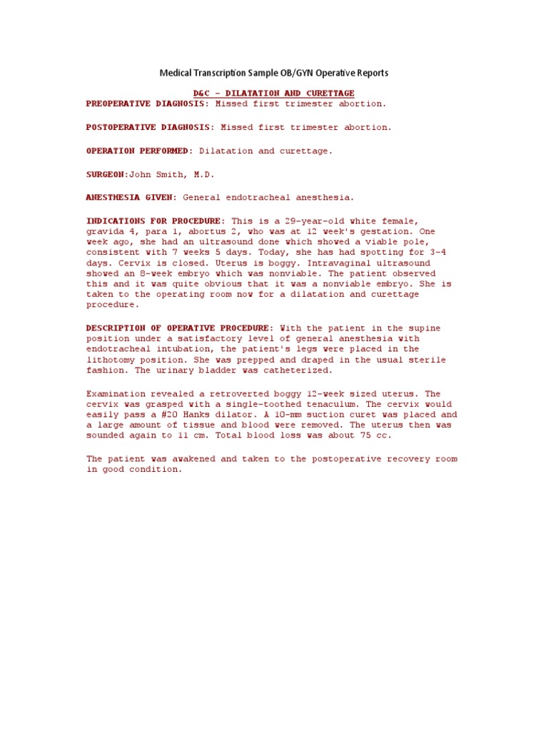 D&C Report for Missed Abortion | PDF | Miscarriage | Pregnancy