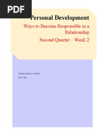 Personal Development: Ways To Become Responsible in A Relationship Second Quarter - Week 2