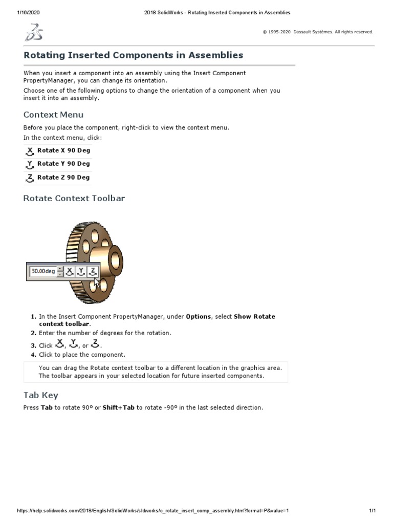 2018 02 02 A4 SolidWorks - Rotating Inserted Components in Assemblies | PDF