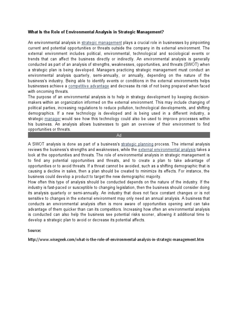 Role of Environmental Analysis in Strategy | PDF | Strategic Management ...