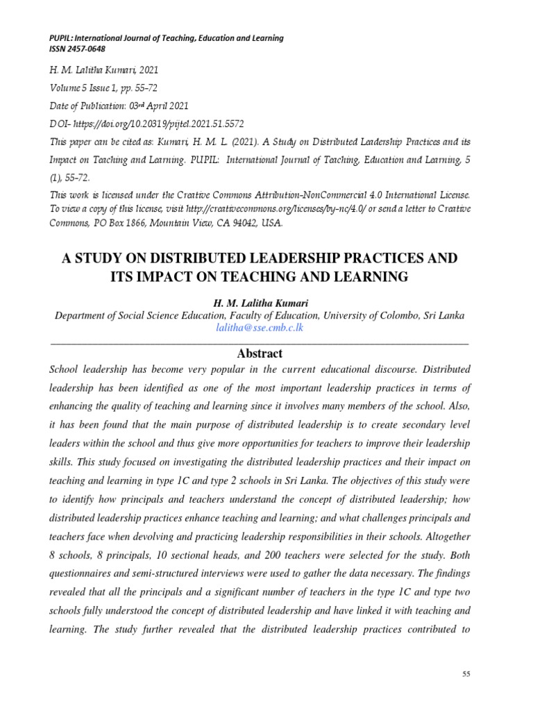 Impact of Distributed Leadership in Schools | PDF | Leadership | Teachers