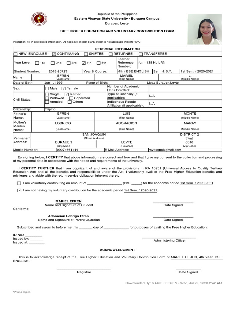 Free Higher Education Contribution Form | PDF | Further Education
