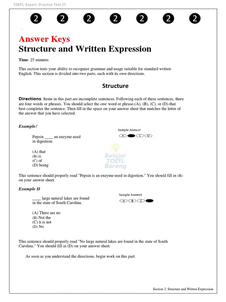 TOEFL Structure Practice Test 27 | PDF | Phrase | Nature