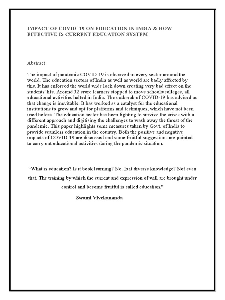 COVID-19's Impact on India's Education System | PDF | Educational ...