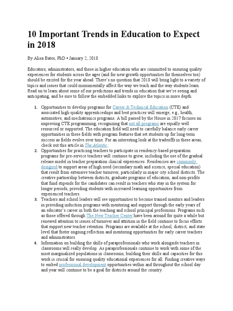 10 Important Trends in Education To Expect in 2018 | PDF | Mentorship ...
