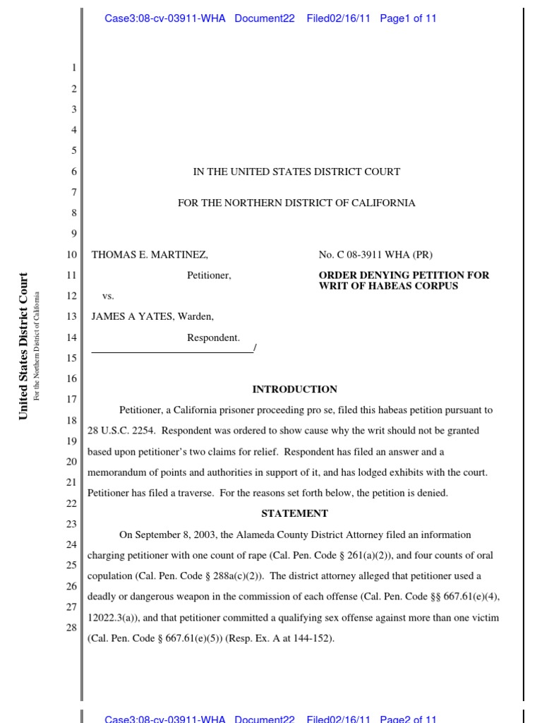 Martinez v. James PHC PDF Batson V. Kentucky Peremptory Challenge