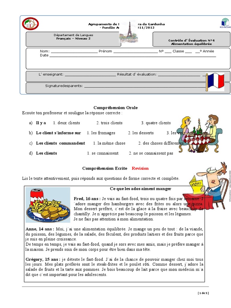 Compréhension écrite sur l'alimentation | PDF | Nourritures | Cuisine