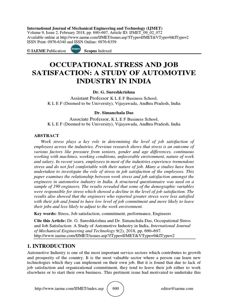 Occupational Stress And Job Satisfaction A Study Of Automotive Industry