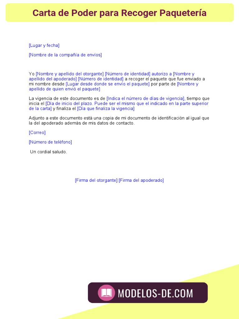 Modelo Carta de Poder para Recoger Paquetería PDF