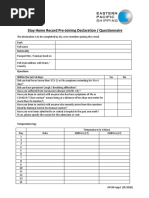 Stay Home Record Pre-Joining Declaration / Questionnaire: Questions Within The Last 14 Days