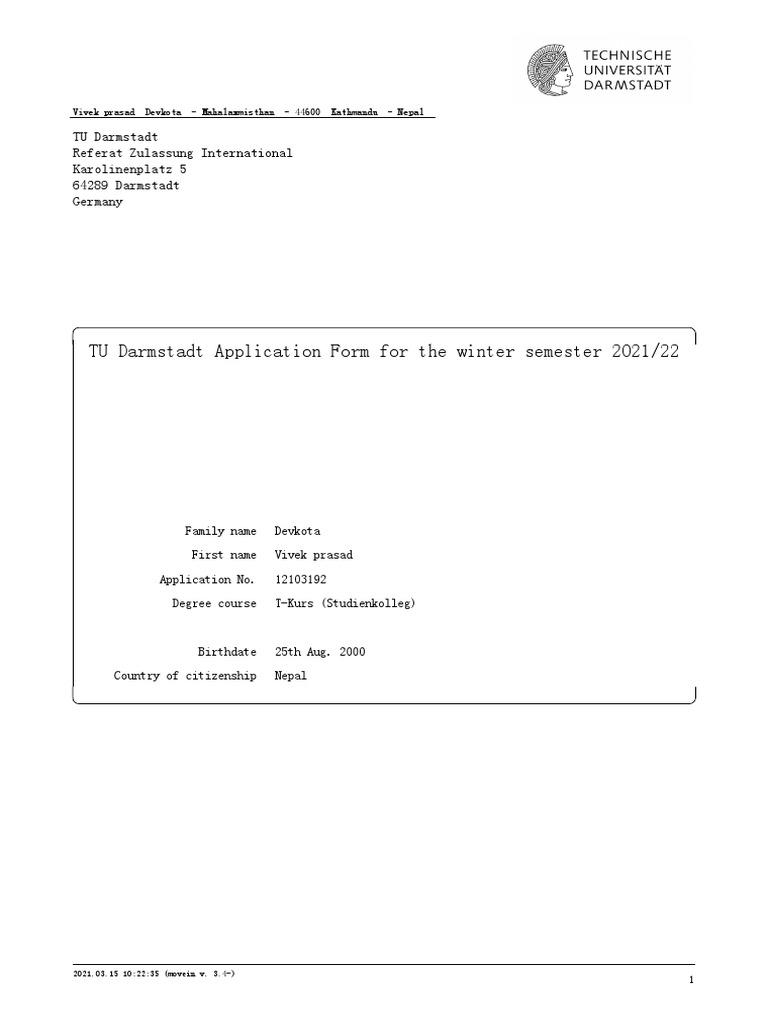 TU Darmstadt Winter Semester Application | PDF | University And College ...