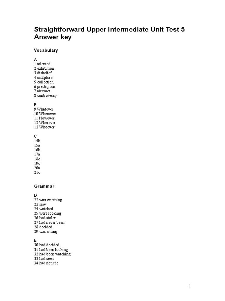 upper intermediate unit 5 test answers