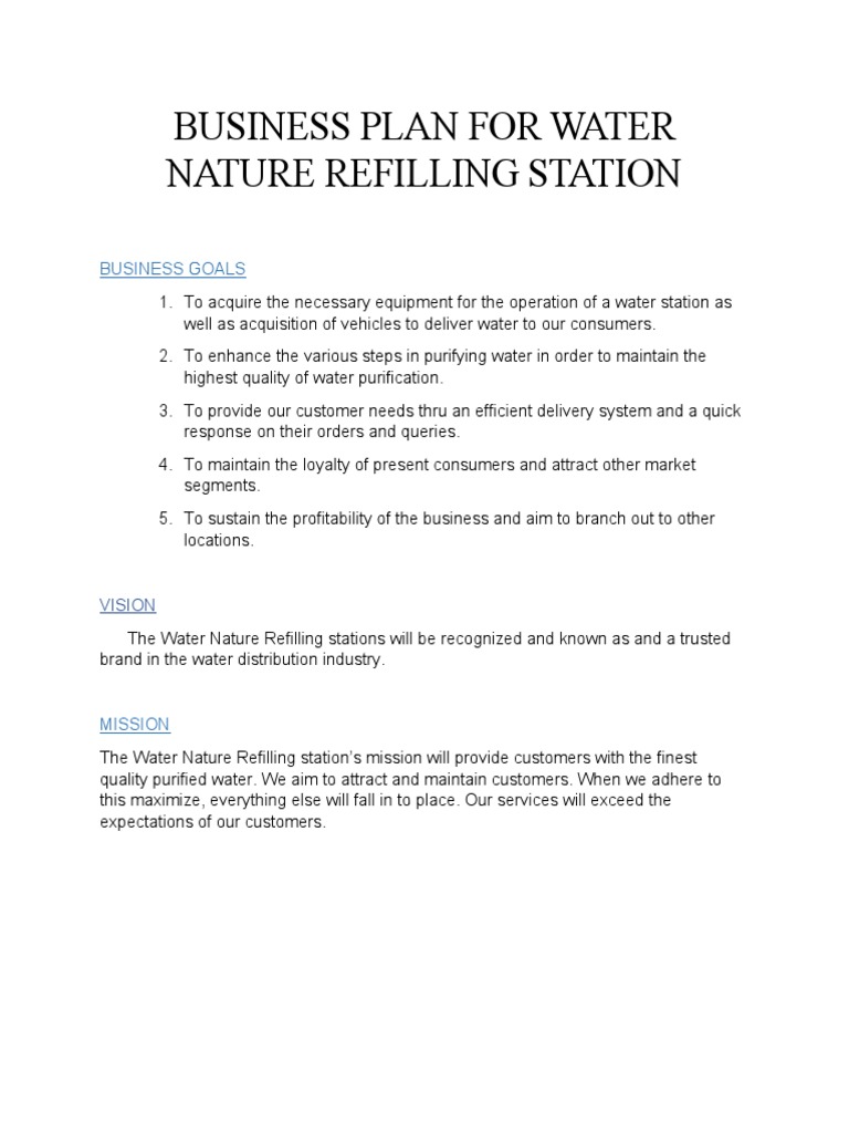 Business Plan For Water Nature Refilling Station PDF Water
