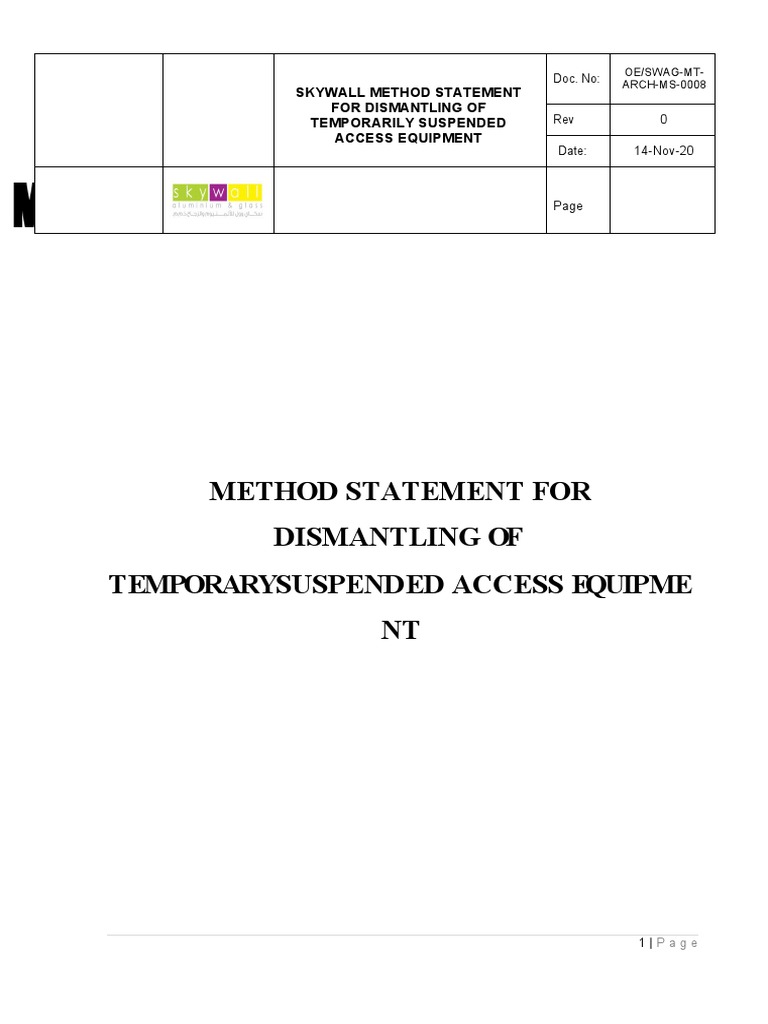 Method Statement For Cradle Dismantling | PDF | Personal Protective ...