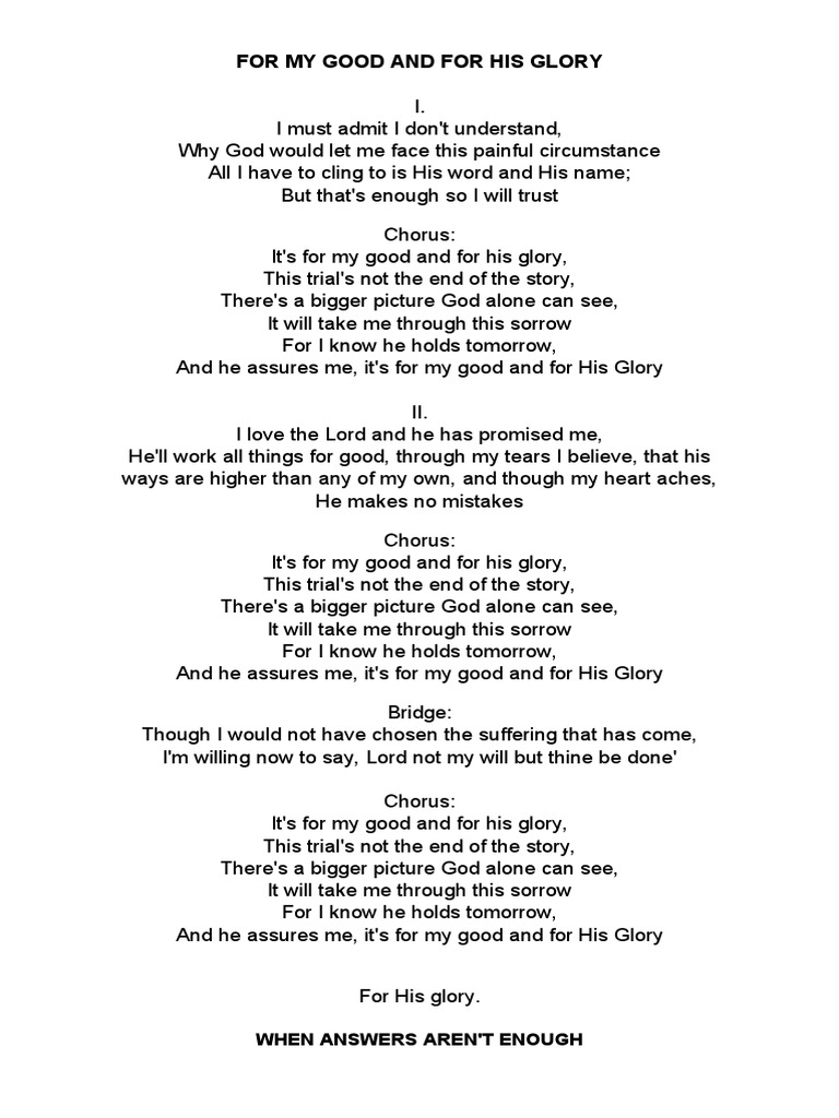 For My Good And For His Glory Pdf Glory Religion Jesus