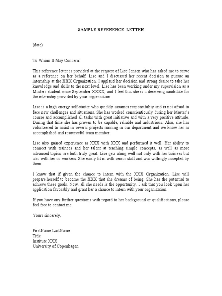 Sample Reference Letter for Internship | PDF | Career & Growth