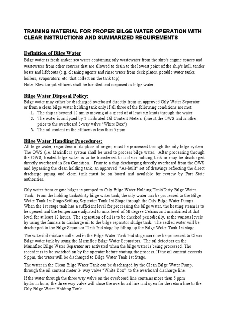 Bilge Water Instructions & Requirements EN PDF Water Nature