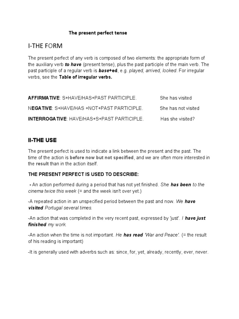 The Present Perfect Tense-1 | PDF | Verb | Perfect (Grammar)