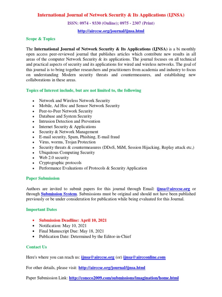 Network Security Journal Submission Guide | PDF | Art | Computers