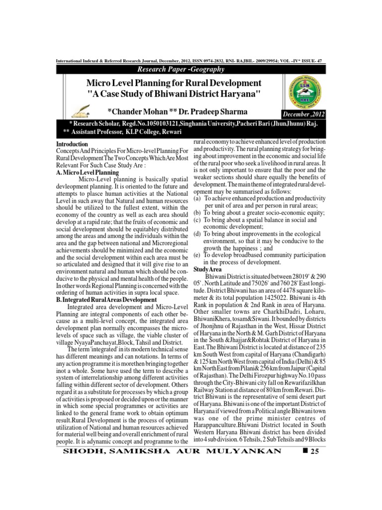 Micro Level Planning for Rural Development: A Case Study of Bhiwani ...