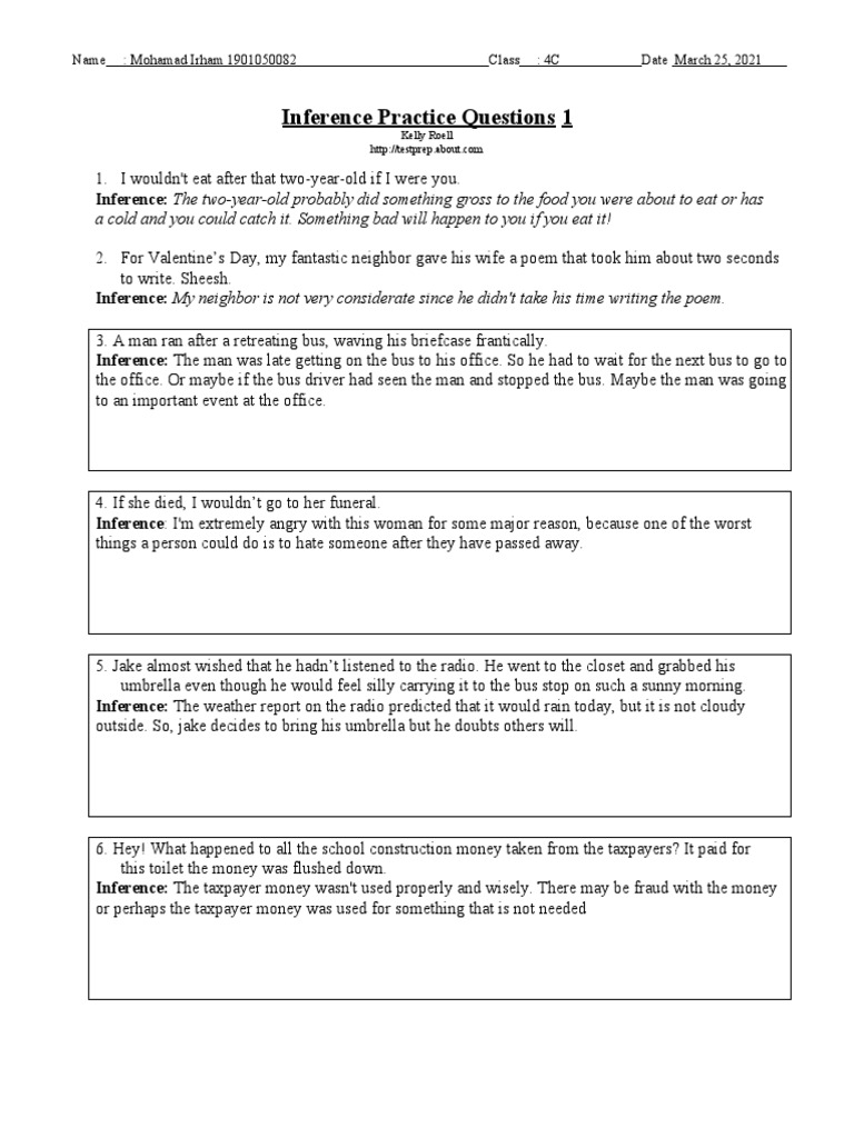 Inference Practice Exercises for Students | PDF