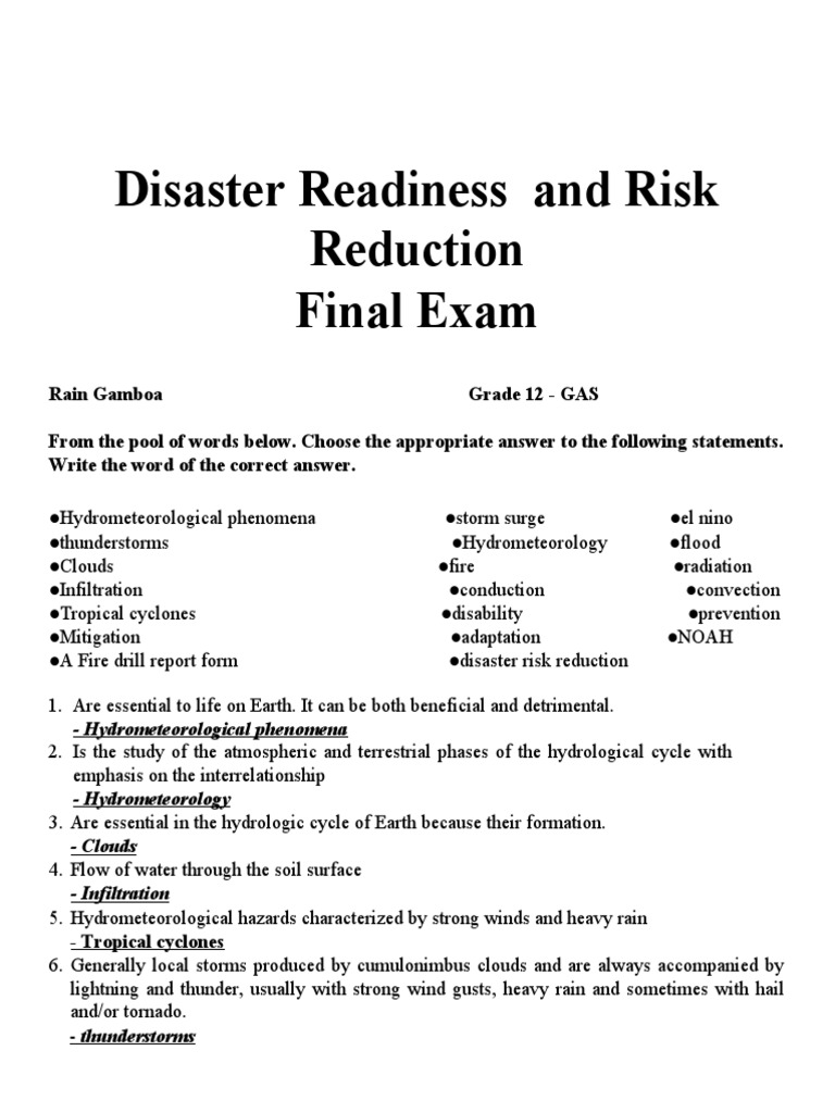 FINAL EXAM Disaster Readiness and Risk Reduction | PDF | Storms ...