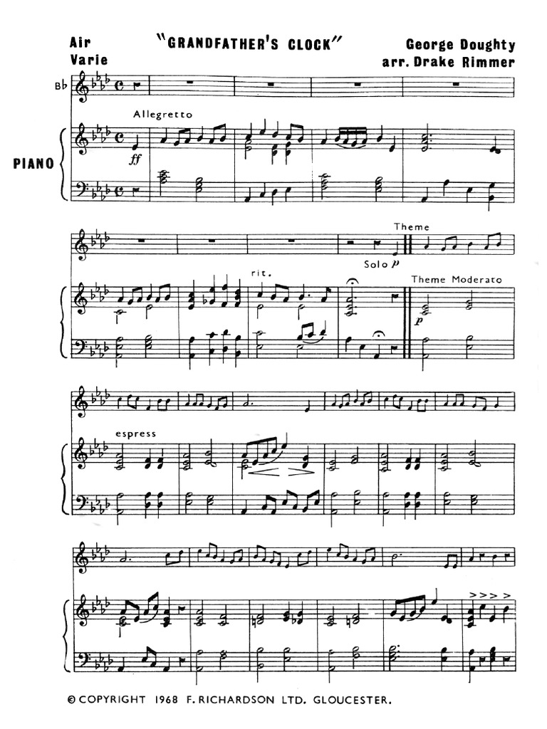 Grandfather's Clock (PIANO) For Euphonium PDF